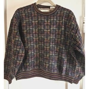 Vtg Jhane Barnes fabric woven Japan mens L wool‎ blend cropped geometric sweater